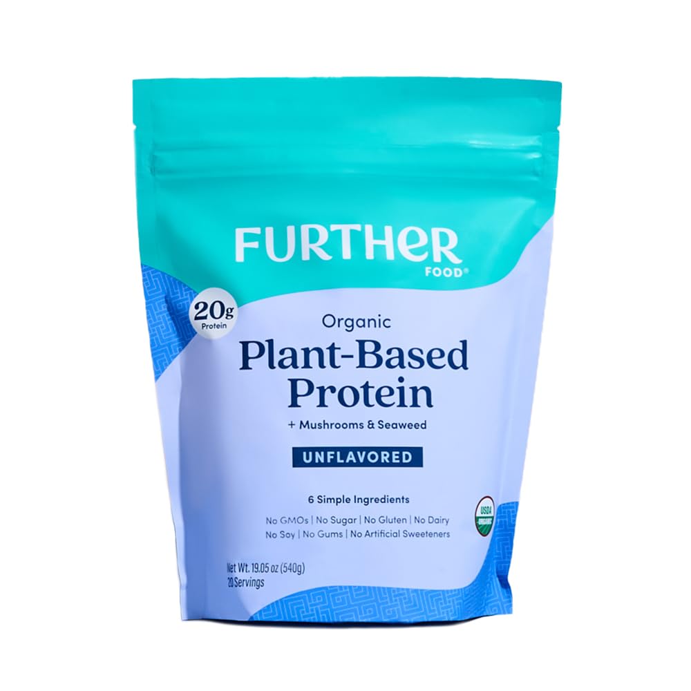 Further Food Organic Vegan Protein Powder Unflavored - 20g of Plant Based Protein Organic Protein Powder with Mushrooms & Seaweed Vegan Non GMO Gluten Free Dairy Free 19.05 Oz