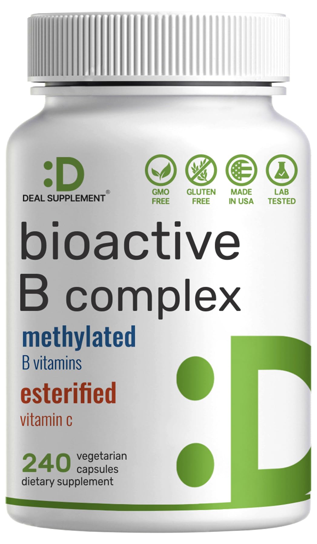 Bioactive Vitamin B Complex 240 Veggie Capsules - Methylated Multivitamin B Complex & Esterified Vitamin C β High Potency & Easy Absorption β Immune Energy & Metabolism Supplement β Non-GMO