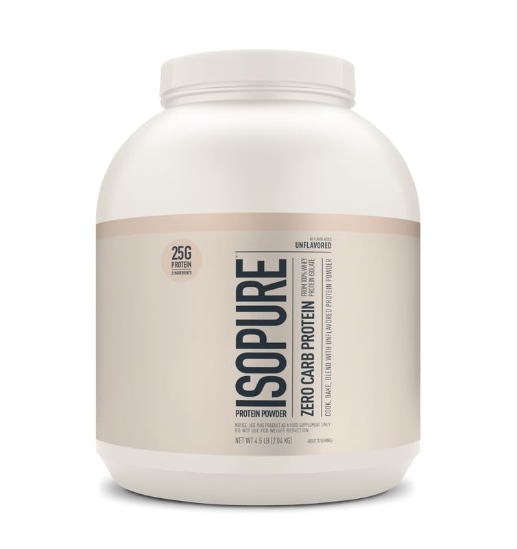 Isopure Zero Carb 100% Pure Whey Isolate Protein Powder Lactose Free Gluten Free with Vitamins Unflavored 25g Protein Per Serving 4.5 Lbs 50 Servings
