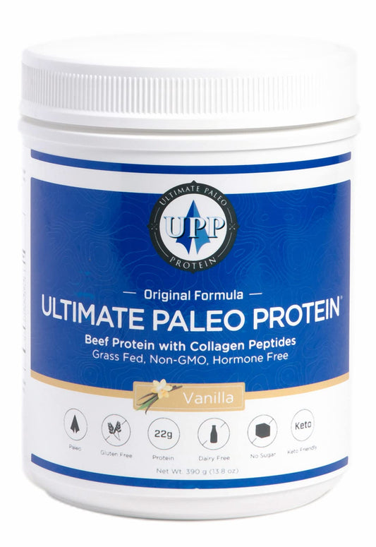 Ultimate Paleo Protein Powder | Premium Grass Fed Beef Protein with Collagen Peptides | Paleo Friendly Gluten Free Keto Friendly No Artificial Sweeteners or Preservatives - Vanilla 15 Servings