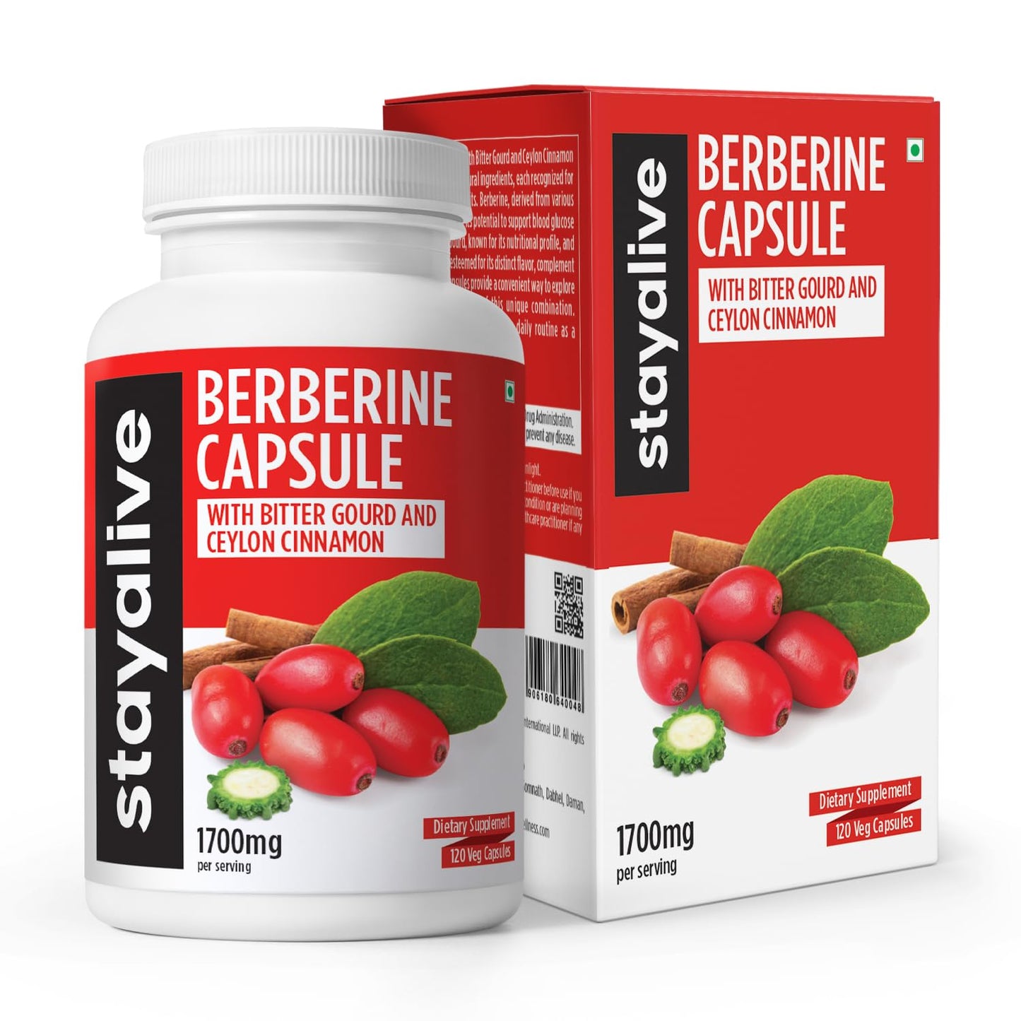 STAY ALIVE Berberine with Ceylon Cinnamon Berberine HCL 1200mg w/Bitter Gourd Extract 300mg 30:1 Super Extract 120 Berberine Capsules Vegan Non-GMO & Gluten-Free Berberine Supplement
