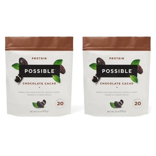 Possible Protein Powder Chocolate Cacao - 20g of Vegan Plant-Based Protein Mix - Non-GMO Non-Dairy Gluten-Free - 3.5g of BCAAs - 9 Essential Amino Acids - 30-Day Supply - 2 Bag 30 Servings