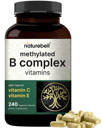 Methylated B Complex Vitamins 240 Veggie Capsules | Multivitamin B Complex | B12 Folate Biotin & More – with Natural Vitamin C E Choline & Inositol – Immune Energy & Prenatal Support