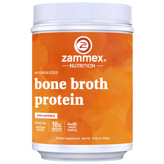 Zammex 100% Grass-Fed Beef Bone Broth Protein Powder 20G Protein Hydrolyzed Collagen Peptides Type 1&3 Supports Healthy Skin Nails Hair Joints Non-GMO Gluten Free Paleo & Keto Friendly
