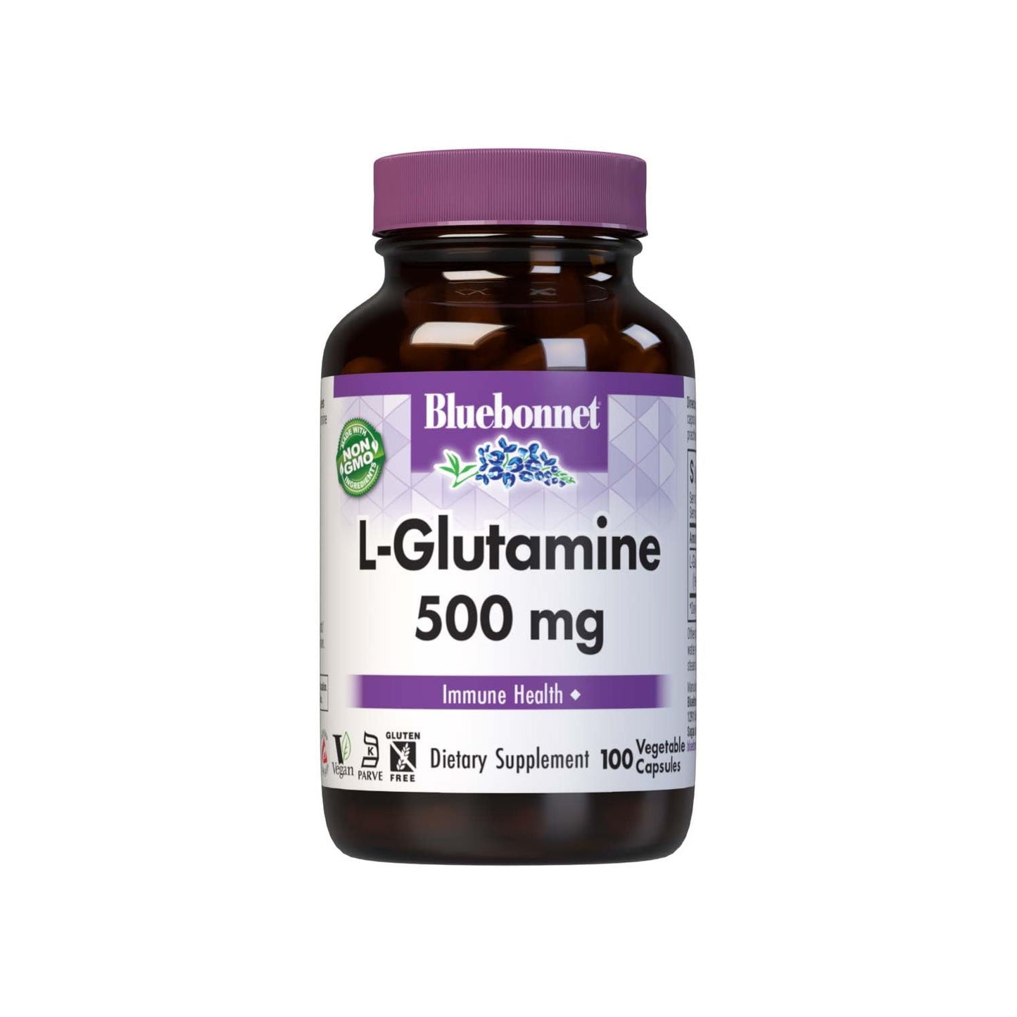 Bluebonnet Nutrition L-Glutamine 500mg Supports Immune Function* Nitrogen Transporter* Soy-Free Gluten-Free Non-GMO Kosher Certified Vegan 100 Vegetable Capsules 100 Servings