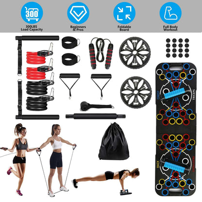 Ultimate push-up board 15-piece home gym kit with color-coded system